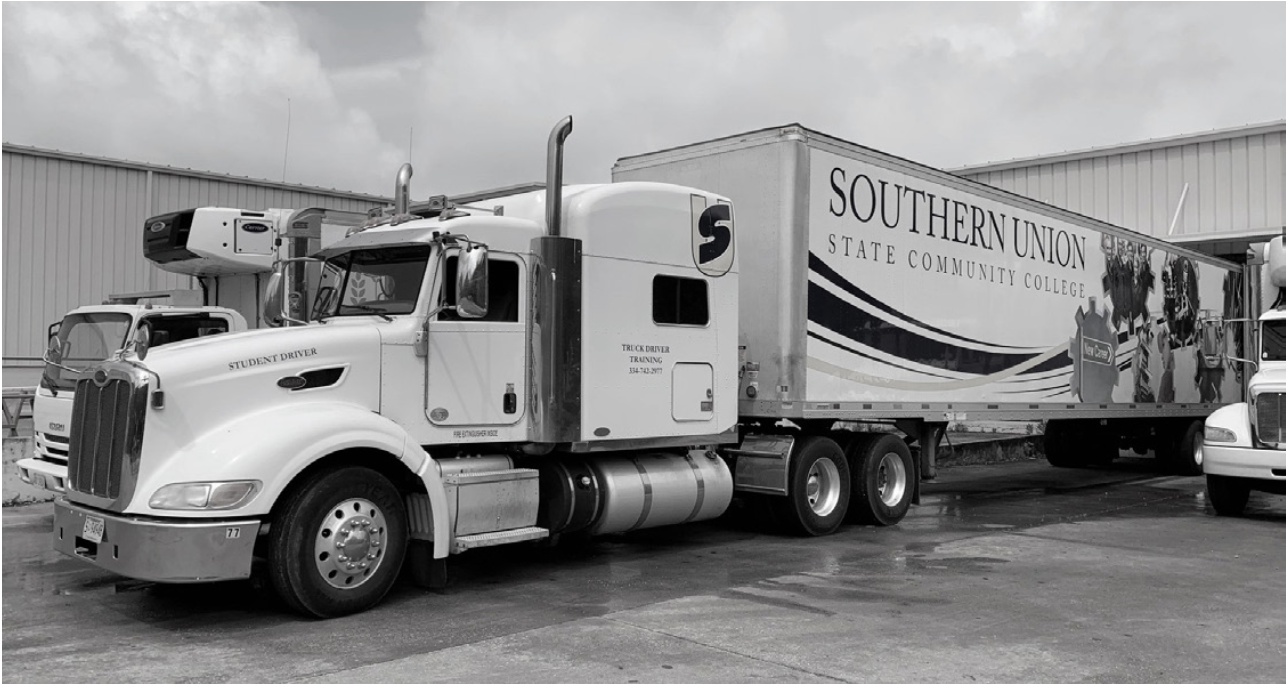 Black and White image of a semi-truck